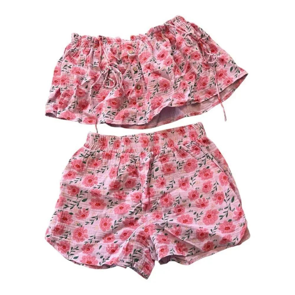 Pink Lily Floral Pink Two-Piece Set - Short and Skirt size L